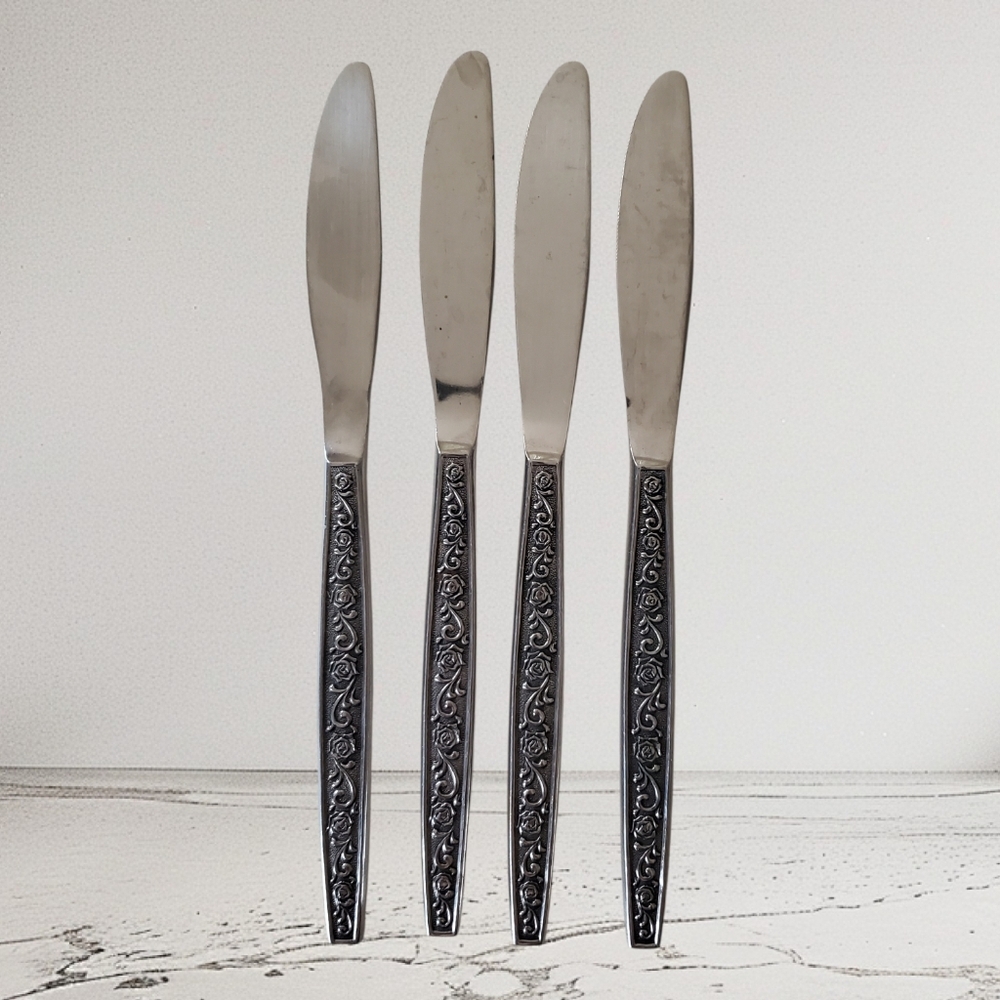 Granada Rose Japan Dinner Knife Stainless Set Of 4 Floral‎ Vintage Flatware